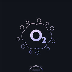oxygen gas, O2 icon with a cloud, vector
