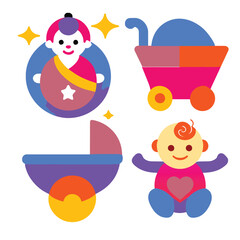 BABY AND CART ICONS Art & Illustration