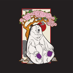 polar bear illustration design for sukajan is mean japan traditional cloth or t-shirt with digital hand drawn Embroidery Men T-shirts Summer Casual Short Sleeve Hip Hop T Shirt Streetwear
