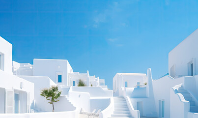 Charming idyllic white building Santorini . - obrazy, fototapety, plakaty
