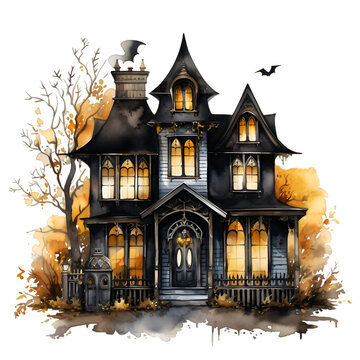 Watercolor illustration of black halloween. Generative AI, png image.