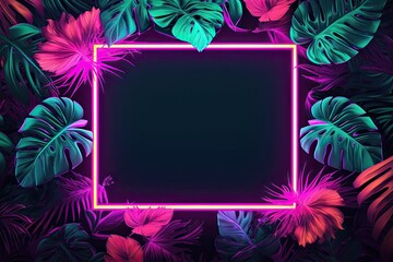 Vibrant palm leaves in tropical jungle. Exotic elegance. Bright design for summer. Fluorescent foliage. Neon lights meet lush