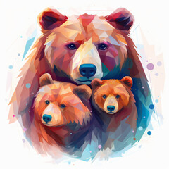 Bear family mom cub and dad hugging