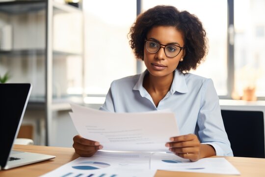 african american woman doing paperwork in office