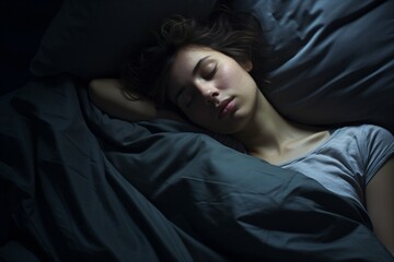 A woman sleeping and relaxing peacefully - obrazy, fototapety, plakaty