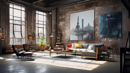 Urban Industrial Artist's Loft A loft-style space with industrial accents, exposed brick walls, and ample space for artistic endeavors 