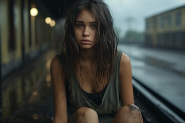 A homeless sad girl portrait photography 
