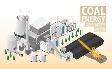 the coal energy, coal power plant with isometric graphic