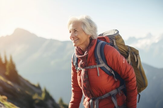 mature woman hiking on mountain