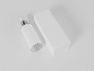 Dropper bottle with box packaging on grey background, isolated, perspective view. for mockup design