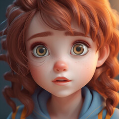 creado con IA,ilustración retrato de niña colorada bonita, estilo anime realista