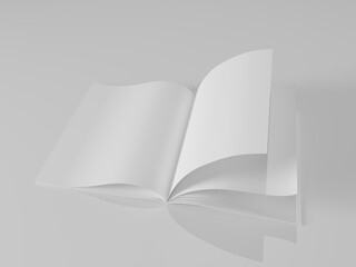 Open blank magazine on grey background, front view. for mockup design