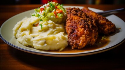 Comfort Dinner: Fried Chicken with Mashed Potatoes, Coleslaw, and Buttermilk Biscuits - Deliciously Unhealthy Fast Food