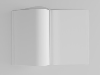 Open blank magazine on white background, top view. for mockup design