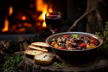 different autumn food red wine, generative ai.