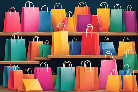 Illustration of a pile of colorful shopping paper bags