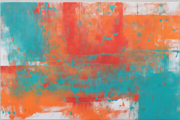 Orange, red and teal messy acrylic printed acrylic monoprint