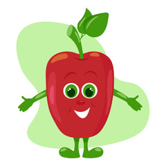 Cute pepper vegetable character in flat style. Vegan fun design colorful. Stock vector illustration isolated on white background