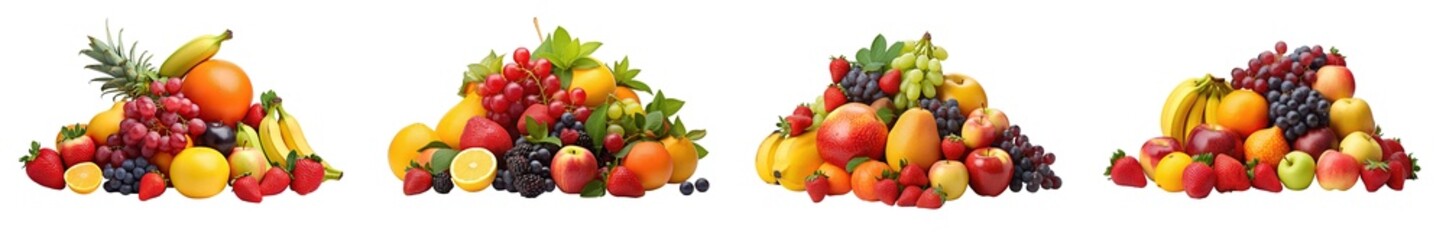 Collection of a bunch of various fresh, colorful fruits, isolated on a transparent background.