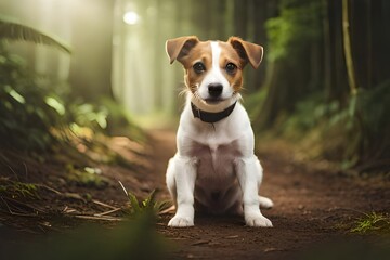 a Jack Russell Terrier dog ,in jungle