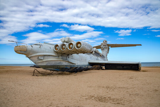 DERBENT, RUSSIA - SEPTEMBER 27, 2021: Lun Ekranoplan. Surroundings of Derbent, Dagestan