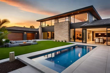 Foto auf Leinwand modern house exterior with pool  generated by AI © muhammad