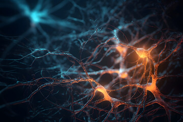 Nerve cells neuron signaling brain function concept - obrazy, fototapety, plakaty