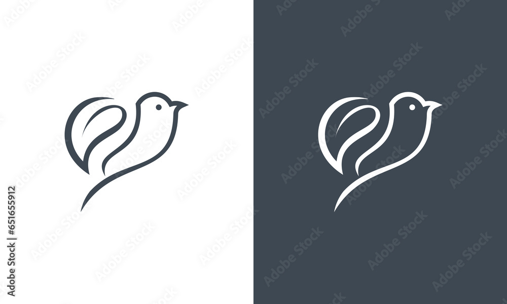 Wall mural bird leaf stylized line vector logo design