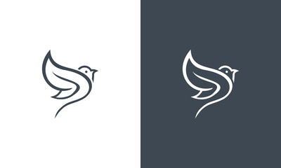 Obraz premium bird leaf stylized line vector logo design