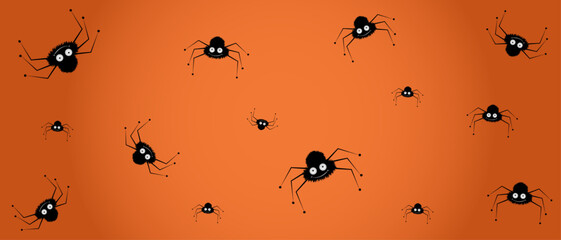 Happy Halloween 2023 banner or party invitation,pattern, background with cute spider  Vector illustration. Place for text
