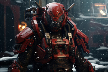 soldiers in red mecha suits, war robots