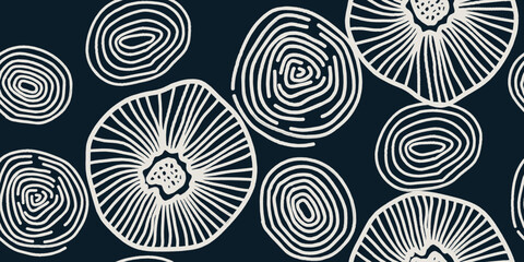 Minimalist trendy abstract seamless pattern. Line round art black and white illustrations. Modern vector template for design.
