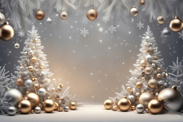 Christmas background with shiny balls, with blurred bokeh lights.