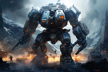 Fototapeta premium soldier in mecha suit, war robot fighter