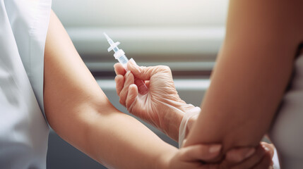 Health & Wellness - Nurse Administering Syringe to Patient's Arm for Blood Donor / Exam or Vaccination