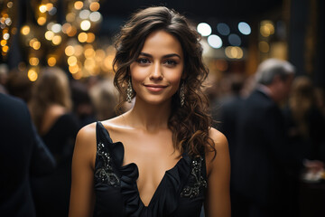 Fototapeta premium Girl Boss is seen attending a high-profile charity gala, exuding elegance and grace in a sophisticated evening gown.