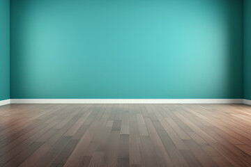 Green mint colors wall & wood floor interior,generative ai illustration
