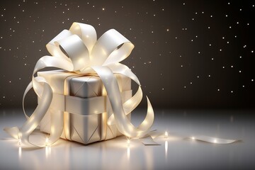 Gift package with magic bow full of light for Christmas