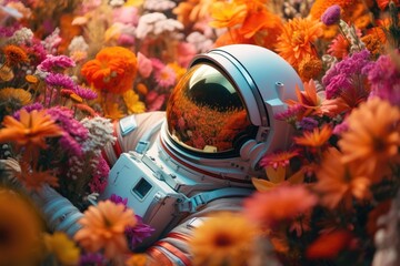 astronaut flowers - obrazy, fototapety, plakaty