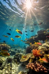 Schilderijen op glas Underwater ocean coral reefs with fishes © Kislinka_K