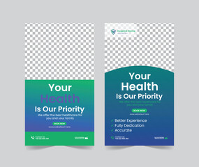 Obraz premium Medical healthcare social media stories post template design, medical social media stories template, promotional medical story web banner for hospital, medical stories post template for clinic