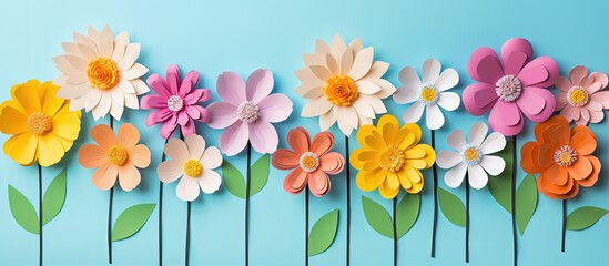 Children can make multi colored paper flowers for special occasions with provided instructions for a fun and creative experience - obrazy, fototapety, plakaty