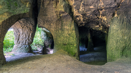 Famous caves Desolate churches II (Pust kostely II), there is a smaller artificial underground space right by the road from Velenice to Svitavy, The Czech republic