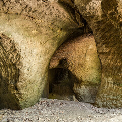 Famous caves Desolate churches II (Pust kostely II), there is a smaller artificial underground space right by the road from Velenice to Svitavy, The Czech republic