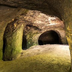 Famous caves Desolate churches II (Pust kostely II), there is a smaller artificial underground space right by the road from Velenice to Svitavy, The Czech republic