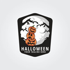 halloween logo icon design inspiration with pumpkin, tree and moon vector illustration