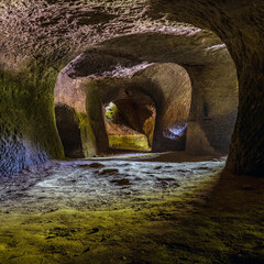 Famous caves Desolate churches II (Pust kostely II), there is a smaller artificial underground space right by the road from Velenice to Svitavy, The Czech republic