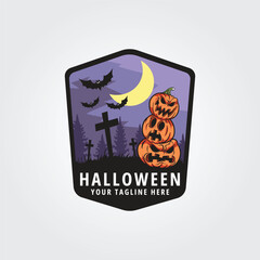 halloween logo icon design inspiration with pumpkin, bat, tree and moon vector illustration