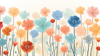 Fototapeta na wymiar Whimsical Garden: Kids' Colorful Floral Wallpaper in Flat Design