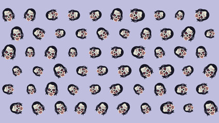 Zombie head pattern vector illustration, flat zombie head halloween pattern background vector art isolated on a white background